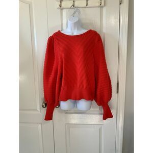 Happy Nature Reddish Orange sweater with scooped‎ back and ribbon size Large